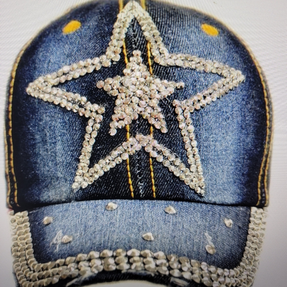 New Blue Jean Rhinestone double star baseball cap